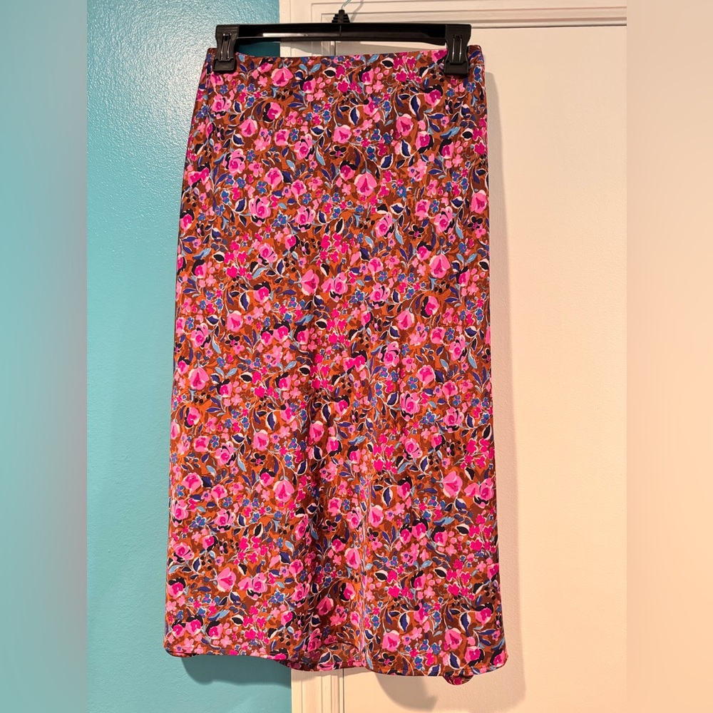 J. Crew Pink and Brown Floral Pencil Skirt